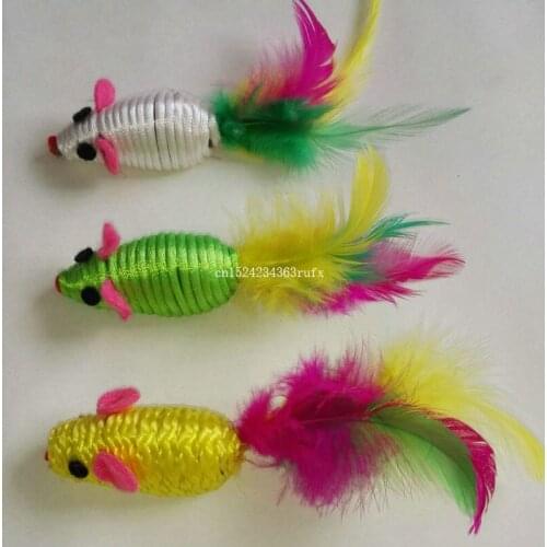 1000 pcs Pet Cat Dog Toys Mini Playing Toys False Mouse with Colorful Feather Pet Cat Training Feather Mouse Toys