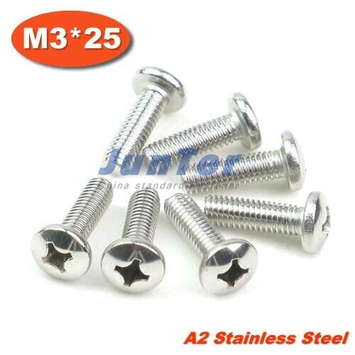 1000pcs/lot DIN7985 M3*25 Stainless Steel A2 Pan Head Phillips (Cross recessed pan head) Screw