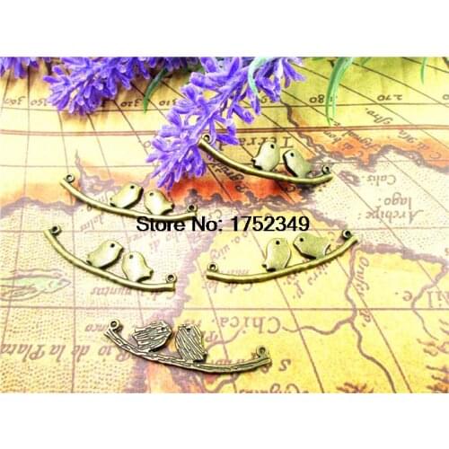 15 PCS - Love Birds,Tibetan bronze Bird Perch Branch Pendants/Charms,Pastoral style, DIY Supplies,11x44 mm