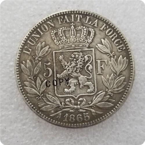 1865 Belgium 5 Francs Coin KM#24 COPY commemorative coins-replica coins medal coins collectibles