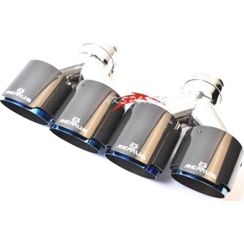 2PCS Dual Glossy Carbon Fiber Stainless Steel Burnt Blue Universal Auto Exhaust Tip Double End Pipe for BM F30