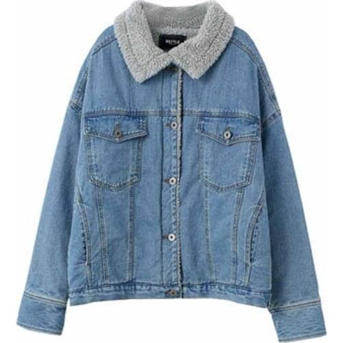 2019 new winter denim parkas women thicken flocking keep warm coat students loose short jackets Plus size jeans outerwear G512