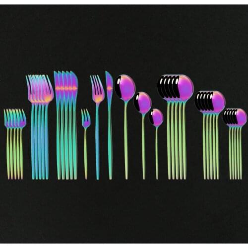 36pcs Gold Dinnerware Set Stainless Steel Cutlery Rainbow Dinner Set Knife Fork Tea Spoon Silverware Set Kitchen Tableware Set