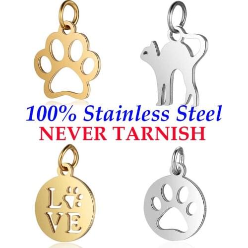 5 Pieces Love Dog Paw Cat Charm Wholesale 100% Stainless Steel DIY Jewelry Charms AAAAA Quality Pendants