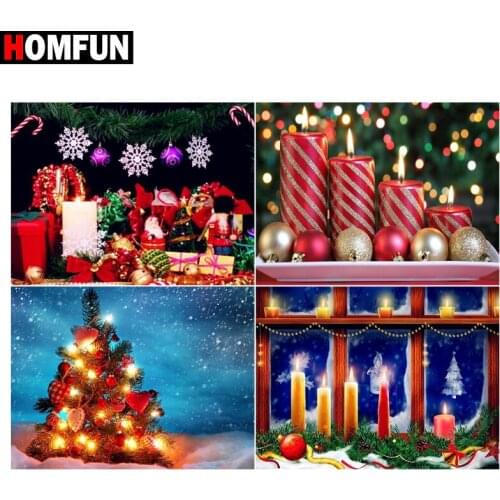 HOMFUN 5D DIY Full Diamond Embroidery "Christmas tree candle" Diamond Painting Cross Stitch Rhinestone Home Decoration
