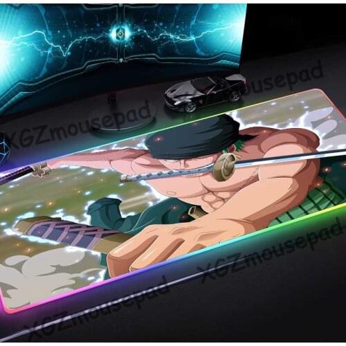 XGZ Large RGB Mouse Pad Black Lock Edge Anime One Piece Zoro HD Custom Student Computer Keyboard Desk Mat Speed Rubber Non-slip