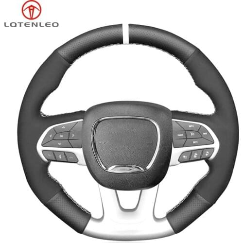 LQTENLEO Black Suede Leather Steering Wheel Cover For Dodge Challenger SRT Charger SRT 2015-2021 Durango SRT 2018 2019 2020 2021