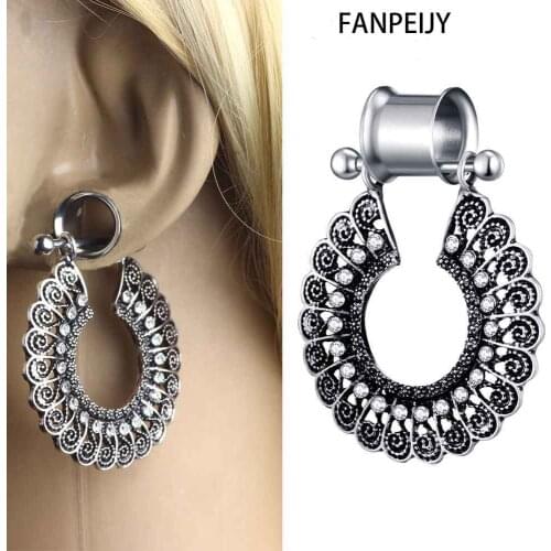 Fanpeijy 6-25mm Ear Gauges Stainless Steel Woman Girl Dangling Tunnel Plug Piercing BODY Earring Stretcher Plugs And Tunnels