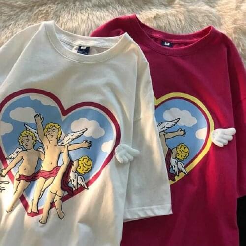 Womens t-shirt Little Angel Oversized t-shirt vintage clothes Kawaii tops Love Short Sleeve T-shirt Summer Harajuku Loose Top