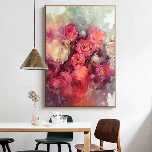 GOODECOR Abstract Canvas Painting Red Flower Rose Wall Art for Living Room Poster Print Canvas Picture Artwork No Frame