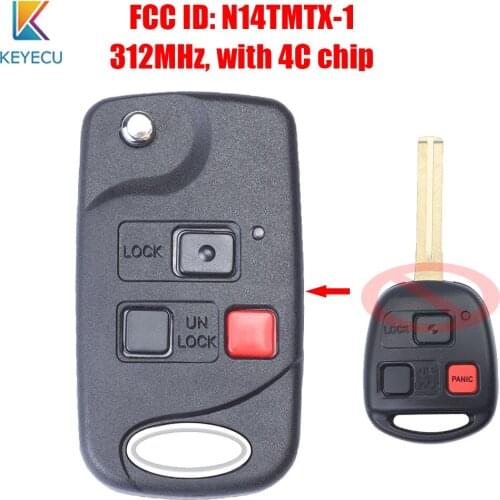 Keyecu Upgraded Folding Flip Remote Car Key Fob 3 Buttons 312Mhz with 4C Chip N14TMTX-1 for Lexus RX300 1999 2000 2001 2002 2003