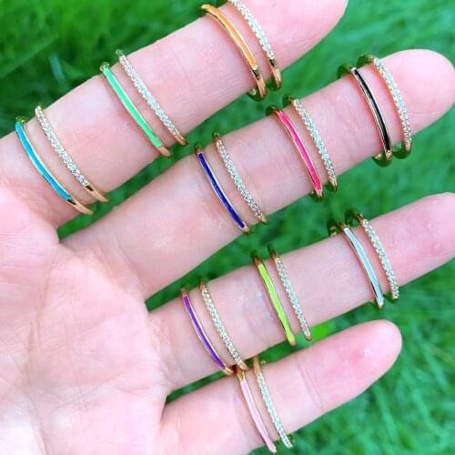 10Pcs 2021 New Color Enamel Stacking Ring Thin Line CZ Micro Pave Finger Minimalist Jewelry for Women