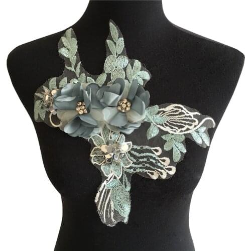 New arrive 3D flower Lace Fabric Embroidery Applique Sequins Laces and trimmings Sewing Lace Collar Dress Rhinestone Accessories