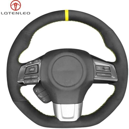 LQTENLEO Black Suede Hand-stitched Car Steering Wheel Cover For Subaru WRX (STI) 2015 2016 2017 2018 2019 2020 Levorg 2015-2019