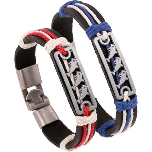 Cute Dolphin Charm Lovers' Bracelet Zinc Alloy+Genuine Leather Bracelets For Couple Hemp Cord Handmade Bangle Boy/Girl Bileklik
