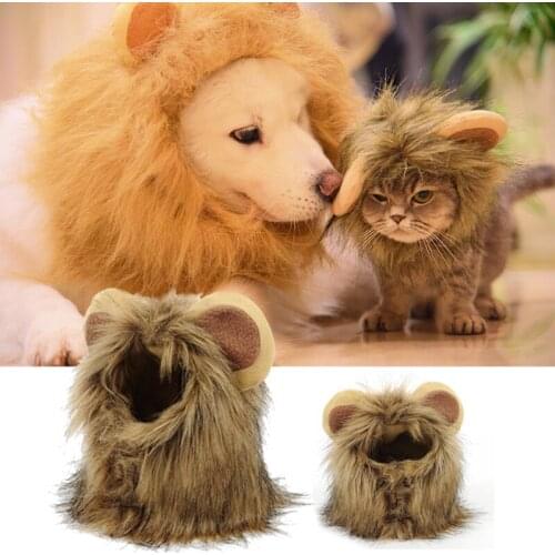 Cat Cosplay Clothes Pet Hat Lion Mane Wig Cap Dog Hat Funny Cute Halloween Soft Hair Hood Pet Costume for Fancy Dress Party SML