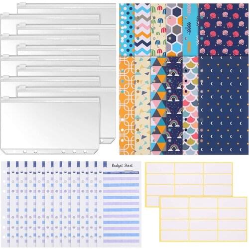 36Pcs A6 Binder Budget Envelopes Planner Organizer with 12 Budget Envelopes 12 Budget Sheets,10 Binder Pockets,24 Sticker Label