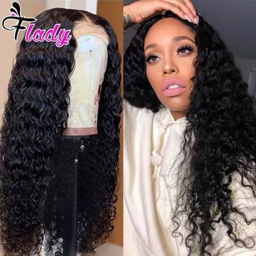 Deep Wave Human Hair Lace Frontal Wigs 180 Lace Front Wig Pre Plucked Bleached Knots Wigs Remy 13x4 Frontal Lace Wig Flady Hair