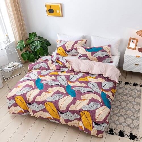 Bedroom Bedding Geometric Flower And Green Leaf Printing Duvet Cover, Single And Double Large King Quilt Cover (2/3 Piece Set)