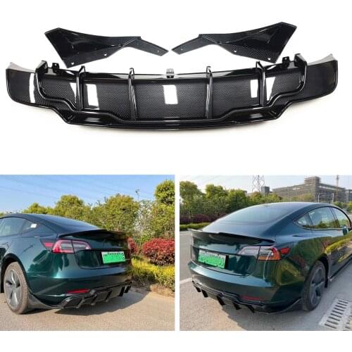 For Tesla Model 3 Sedan 2017-2019 4-Door Carbon Fiber Look Side Spoiler Lower Cover Splitter Chin Kit Rear Bumper Diffuser Lip