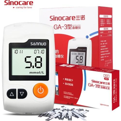 English Manual Sinocare GA-3 Blood Glucose Monitor with Test Strips Separated and Lancets Blood Sugar Test for Diabetes
