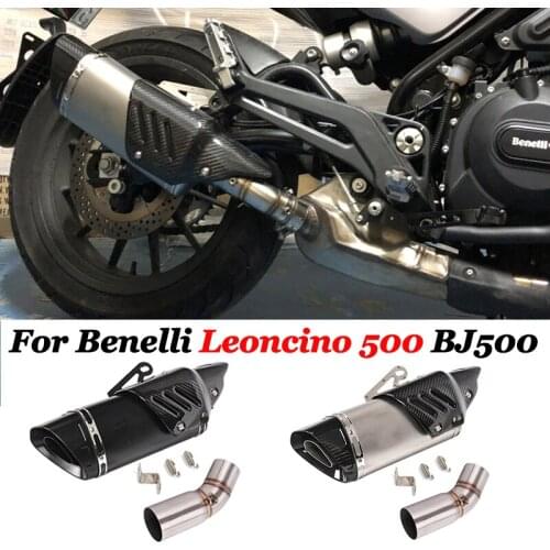 Slip On For Benelli Leoncino 500 BJ500 Motorcycle Exhaust Escape Modified Middle Tube Link Pipe Connect Carbon Fiber Muffler