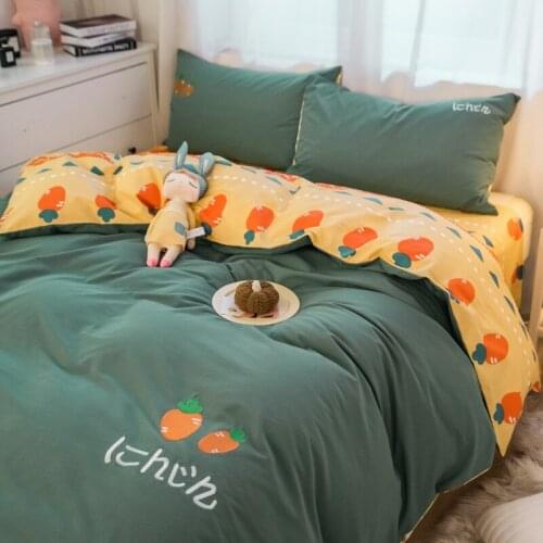 Modern Fashion Bedding Set Cute Breathable Smooth Solid Color Duvet Cover Sheet Creative Kawaii Washed Cotton Bedding