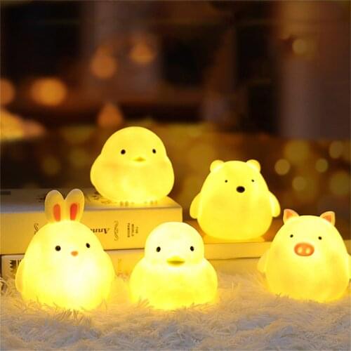 LED Night Lamp Cute Cat Silicone Animal Light Colorful Child Holiday Gift Sleepping Creative Bedroom Desktop Decor Battery Lamp