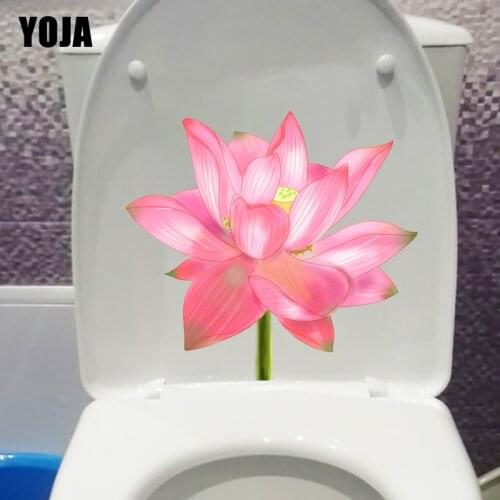 YOJA 23.6X21.8CM Pink Lotus Bathroom Toilet Seat Decor Classic Art Home Wall Stickers Mural T1-1557