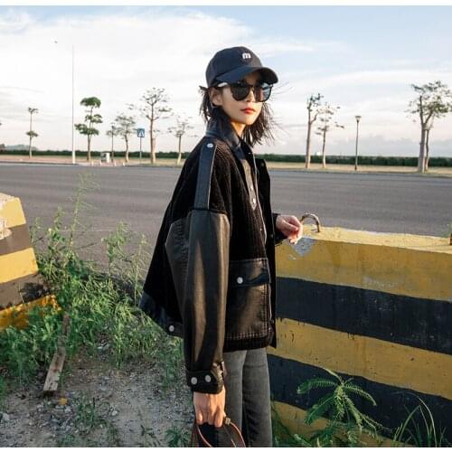 Women 2021 Autumn Winter Corduroy Patchwork PU Leather Jacket Female Thick Warm Loose Jacket Coat Ladies Casual Outwear C565