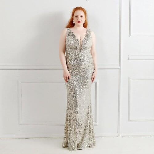 2021 New Long Sequin Super Size Fat Fat Beauty Costume Banquet Evening Dress Dress Vestidos De Fiesta De Noche