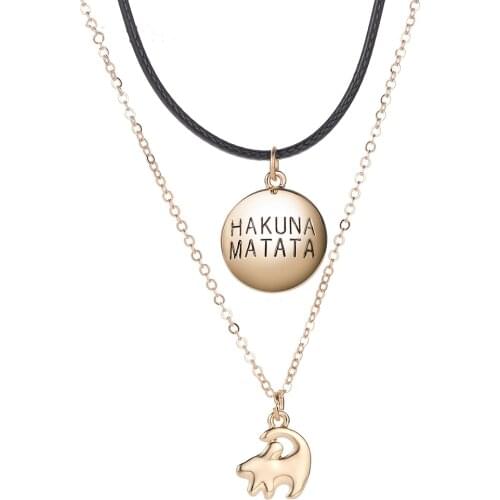 Harong Lion King Necklace Women Cartoon Hakuna Matata Cute Pendant Necklace Gold Trendy Jewelry Leather Necklace Children Gift