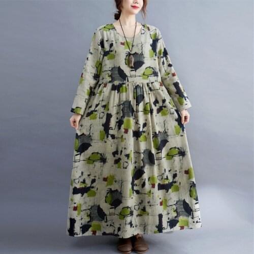 2021 New Arrival Thin Soft Cotton Linen Loose Autumn Dress Holiday Travel Casual Long maxi Dress Women Spring Vintage Dress
