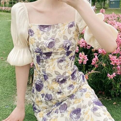 French Style Vintage Floral Print Dresses for Women 2021 New Fashion Summer Fairy E-Grils A-line Elegant Cottagecore Long Dress