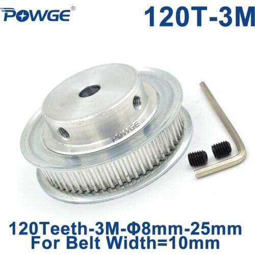 POWGE Arc Tooth 120 Teeth 3M Synchronous Pulley Bore 8/10/12/14/15/16/19/20/25mm for Width 10mm HTD3M Timing belt 120Teeth 120T