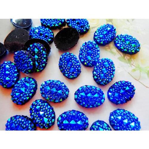 100pcs 13*18mm deep blue AB colour crystal Sew On rhinestones oval shape resin gem stones flatback strass free shipping