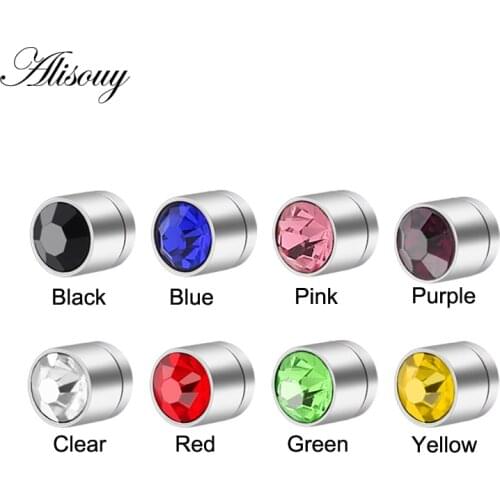 Alisouy 2Pieces Non Piercing Earrings Punk Mens Strong Magnet Magnetic Ear Stud Fake Earrings Gift Crystal ear Jewelry