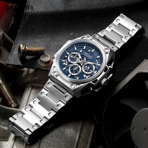 MEGIR Stainless Steel Watch Men Luxury Waterproof Wrist Watch Man relogio masculino Luminous Chronograph Quartz Watches часы