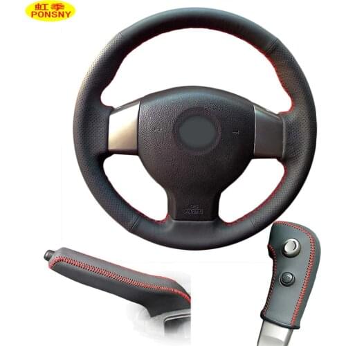 PONSNY Car Steering/Gear/Handbrake Genuine Leather Covers Case for Nissan TIIDA 2005-2009 Bluebird Sylphy Livina Hand-stitched