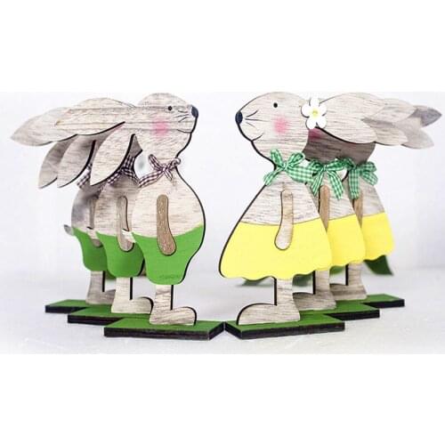 Wooden Rabbit Easter Decorations for Home Happy Easter Bunny Kids Gift Handmade DIY Ornament for Easter Party Favors