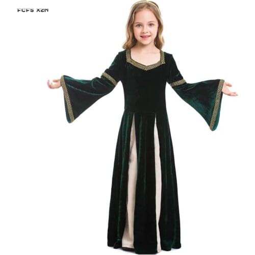 Girls Lady Queen Cosplay Kids Children Halloween Retro medieval Costumes Carnival Purim parade Stage show Role play party dress