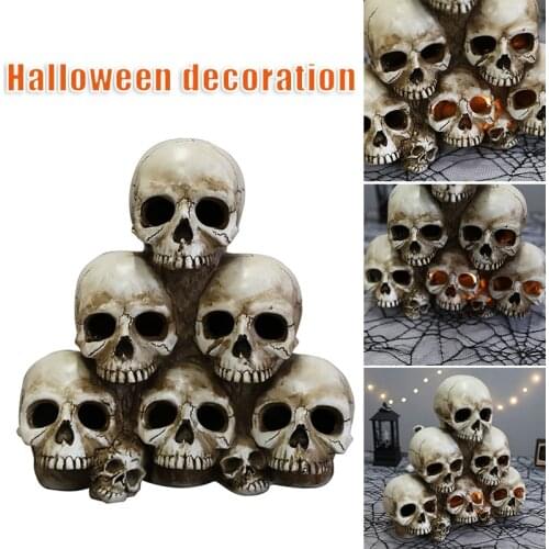 HOT Halloween Glow Skull Head Horror Atmosphere Sculpture Resin Crafts for Halloween Decoration Props
