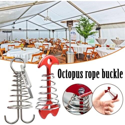 Fish Bone Nail with Carabiner Clip Adjustable Aluminum Deck Anchor Peg Ultralight Tent Stake with Spring for Timber Deck jlrr