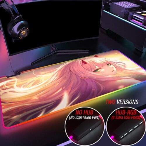 Darling In The Franxx Gaming RGB Mouse Pad Zero Two Computer Mousepad Backlit Mause Pad Large Mousepad for Desk Keyboard LED Mat