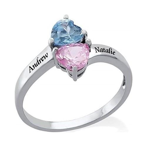 Personalized Colorful Name Rings Engraved Name Copper Ring Stainless Steel Customized Heart Birthstones Wedding Ring Family Gift