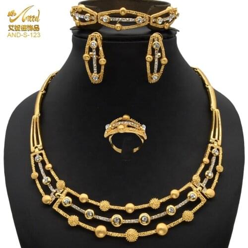 Necklace Set For Women Jewelery Luxury African Party Gold Arabic Wedding Artificial Bridal Dubai Brazilian Big Circle Diamante