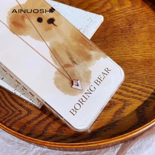 AINUOSHI 925 Sterling Silver Shell Fashion Letter V Pendant Necklace Rose Silver Color Chain 2021 New Women Accessories Jewelry