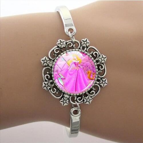Disney Fashion Princess Bracelet Melida Moana Aisha Glass Cabochon Charm Bracelet Glass Dome Cartoon Anime Bracelet Jewelry