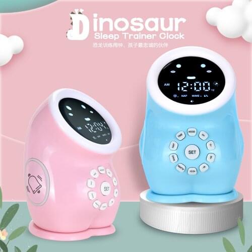 Cartoon Dinosaur Alarm Clock for Kids Bedside Desktop Colorful Night Light Sleep Training Wake Up Morning