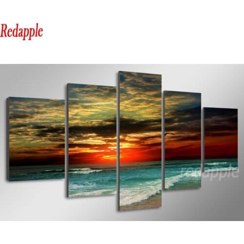 5 pcs Seascape sunset beach sea shore DIY diamond embroidery full square round diamond painting cross stitch kit 5D mosaic decor